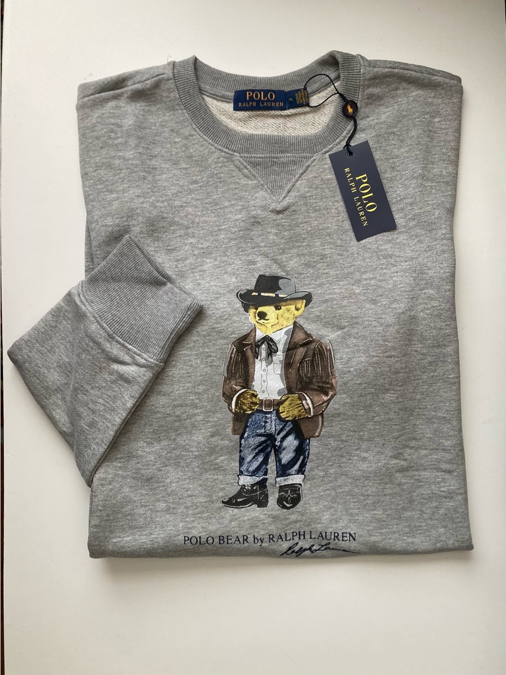 Polo Bear Ralph Lauren Sweatshirt Gray Cotton Long Sleeve XL Men’s Crewneck New